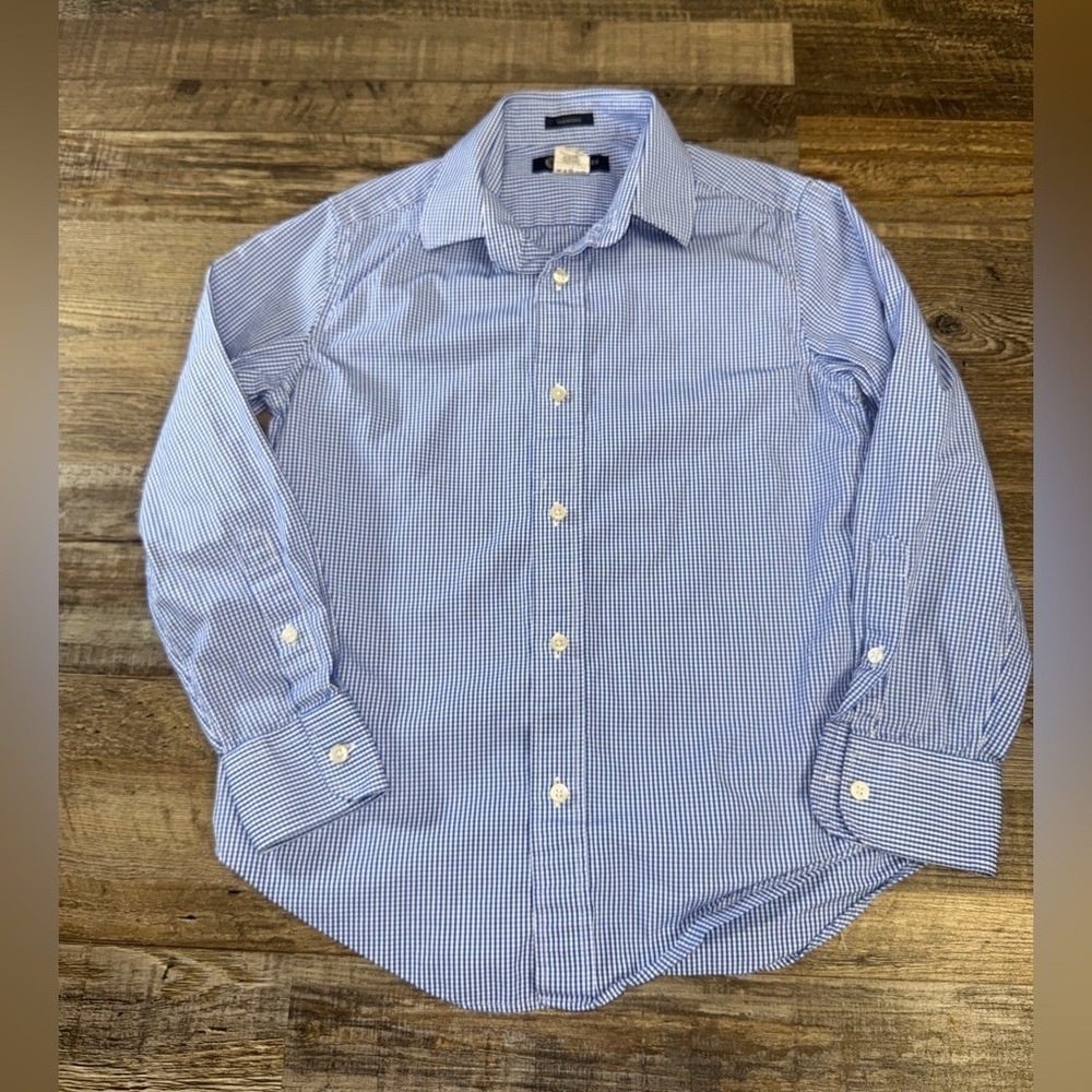 Crewcuts J.Crew Boys Thompson Gingham Button Down Shirt Blue White Size 10